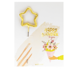Bengališka ugnelė su atviruku "Happy Birthday Bouquet" (11x8 cm)
