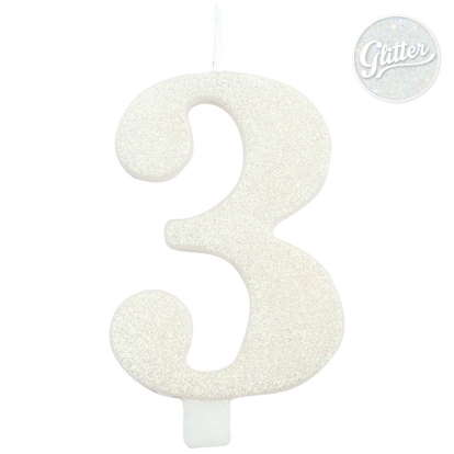 Žvakutė "3", balta blizgi
