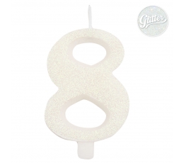 Žvakutė "8", balta blizgi