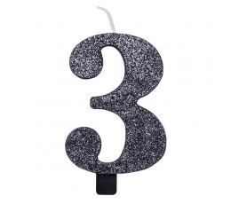 Žvakutė "3", juoda blizgi