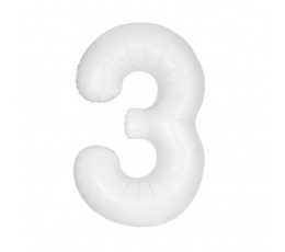 Folinis balionas-skaičius "3", baltas  (86.3 cm)