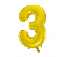 Folinis balionas "3", auksinis (85 cm)