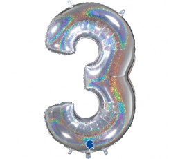 Folinis balionas-skaičius "3", holografinis (66 cm)