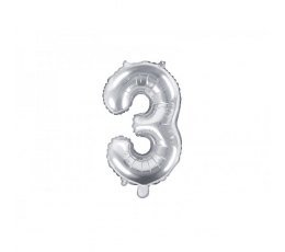 Folinis balionas-skaičius "3", sidabrinis (35 cm)