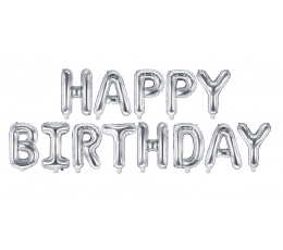 Folinių balionų rinkinys "Happy birthday", sidabrinis (35 cm)