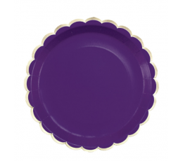 Lėkštutės, violetinės su aukso krašteliu (8 vnt./23 cm)