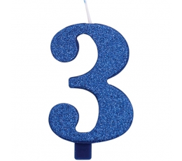 Žvakutė "3", mėlyna (9,5 cm)