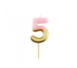 Žvakutė "5", rausva-auksinė (10 cm)