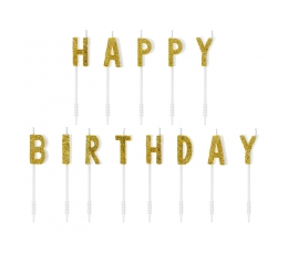 Žvakutės-smeigtukai "Happy Birthday", auksinės