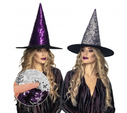 Raganos skrybėlė su žvyneliais, sidabrinė-violetinė