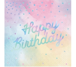 Servetėlės "Happy birthday", pastelinės (16 vnt.)