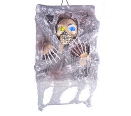 Šviečianti sienos dekoracija "Skeletas marlėje" (43 cm)