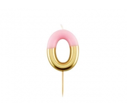 Žvakutė "0", rausva-auksinė (10 cm)