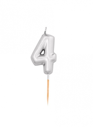 Žvakutė "4", sidabrinė (8 cm)