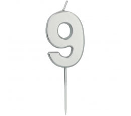 Žvakutė-smeigtukas "9", sidabrinė
